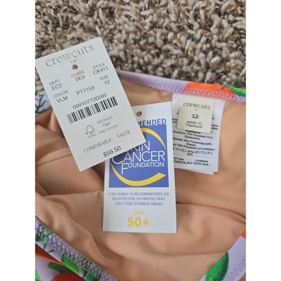 NWTβJ.Crew Crewcuts Girls Size 12 Orange Print Swimsuit UPF 50+ Vintage Lilac - Picture 6 of 7